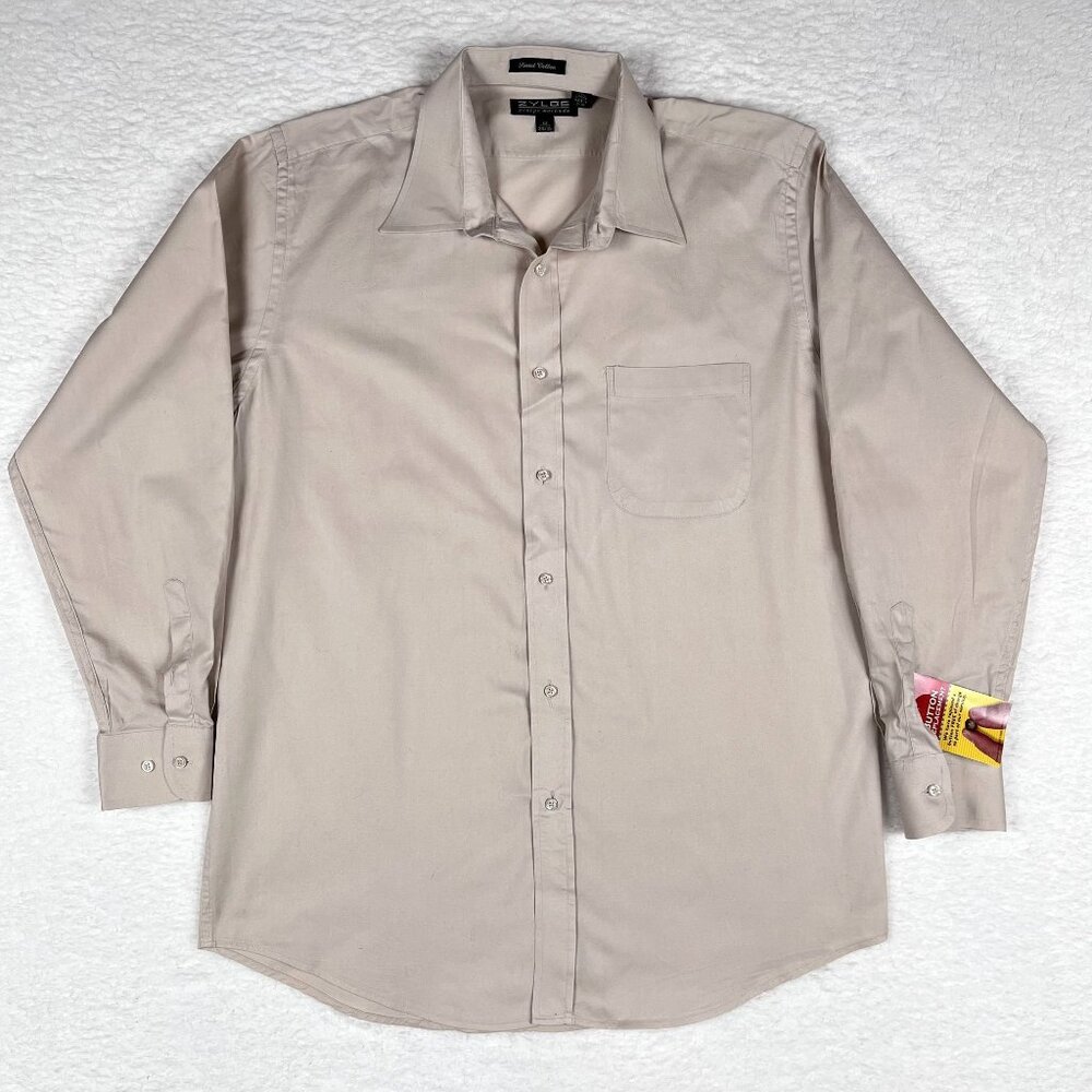 ZYLOS by George Machado Beige Tan Long Sleeve Dress Shirt 17 34/35